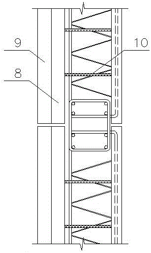 Longitudinal connection structure for superimposed slab concrete shear walls and connection method