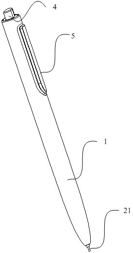 Pressing pen with retractable pen clip