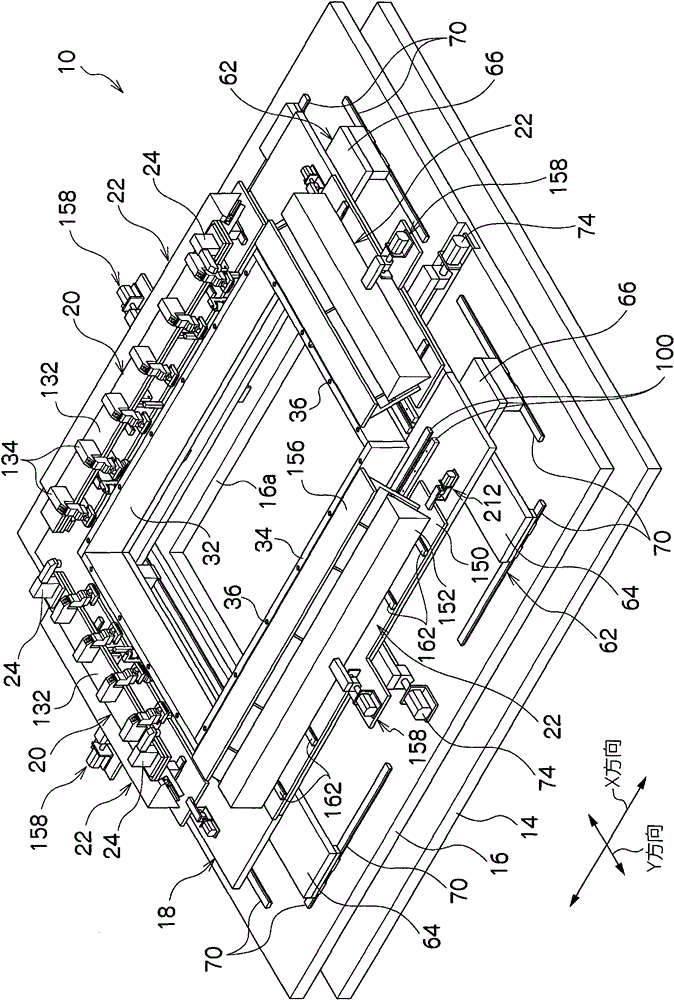 Testing device of a flat-plate shaped body to be tested