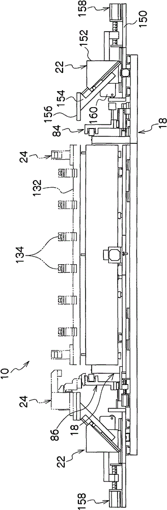 Testing device of a flat-plate shaped body to be tested