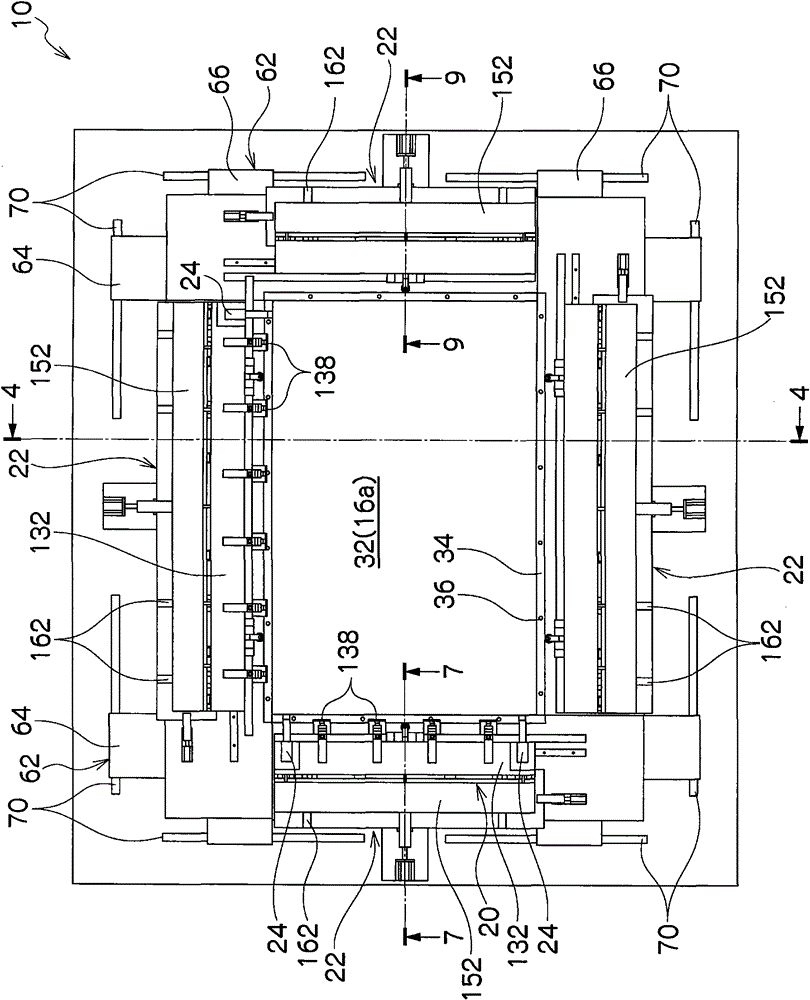 Testing device of a flat-plate shaped body to be tested