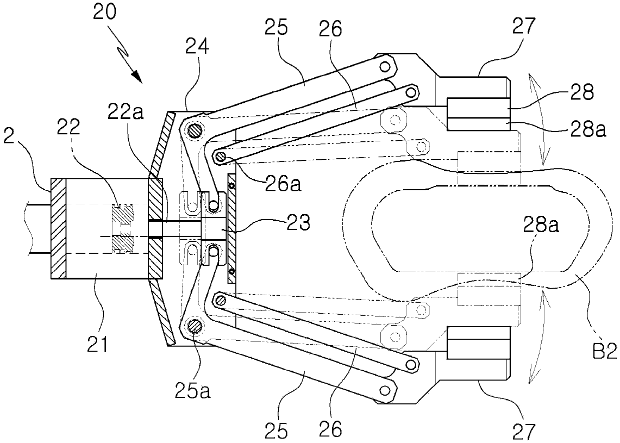 Two-hand robot for crawler chain trimming and automated process using the same