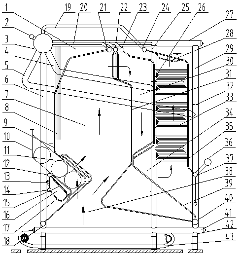 Single-drum double-furnace composite combustion settling chamber angle tube boiler