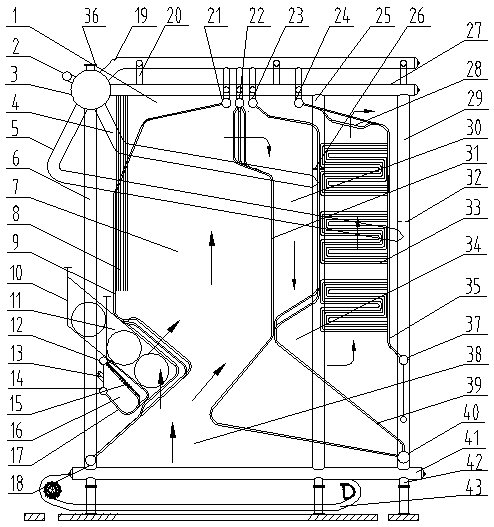 Single-drum double-furnace composite combustion settling chamber angle tube boiler