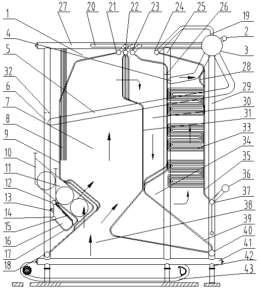 Single-drum double-furnace composite combustion settling chamber angle tube boiler