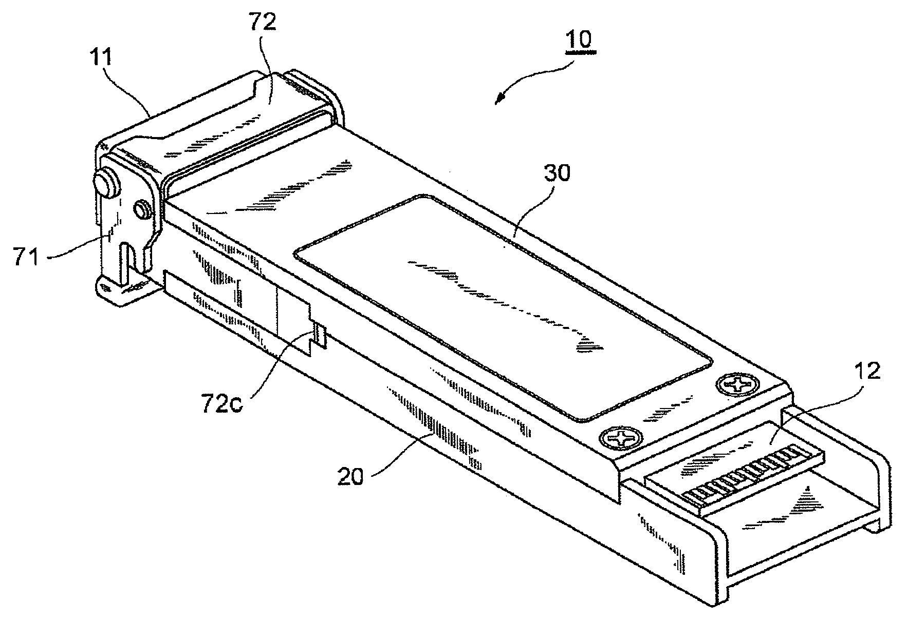 Optical transceiver providing independent spaces for electrical components and for optical components