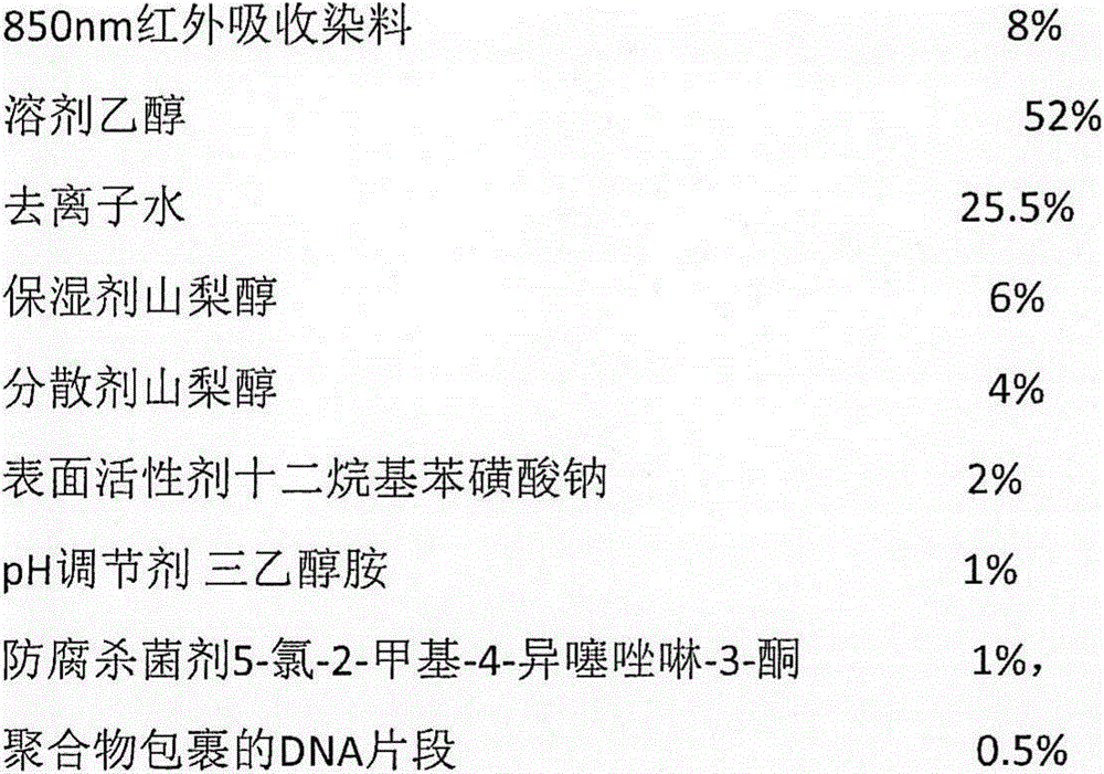 DNA fragment-containing invisible infrared absorbing ink-jet ink and preparation method thereof