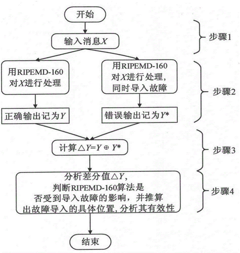 Method for detecting capability of RIPEMD-160 algorithm in defending differential fault attacks