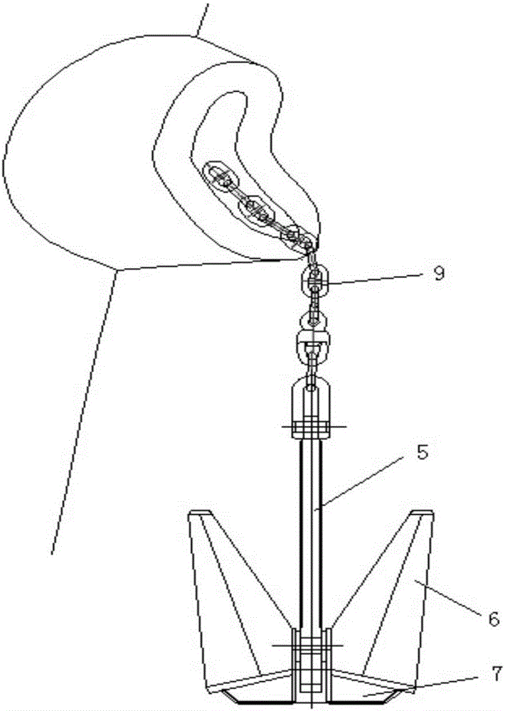 Fish-mouth-imitated-shaped anchor mouth structure used for ship