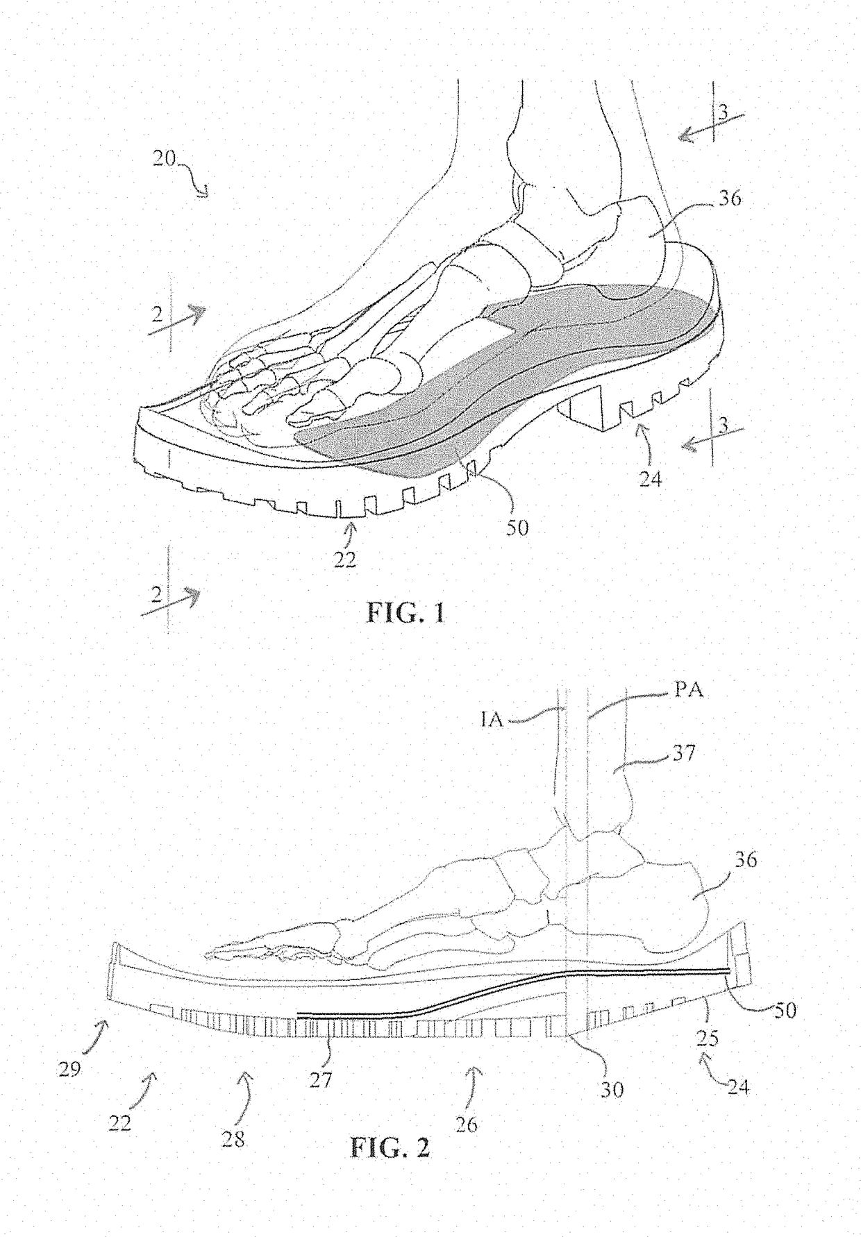 Footwear with tapered heel and methods of manufacture and measurement