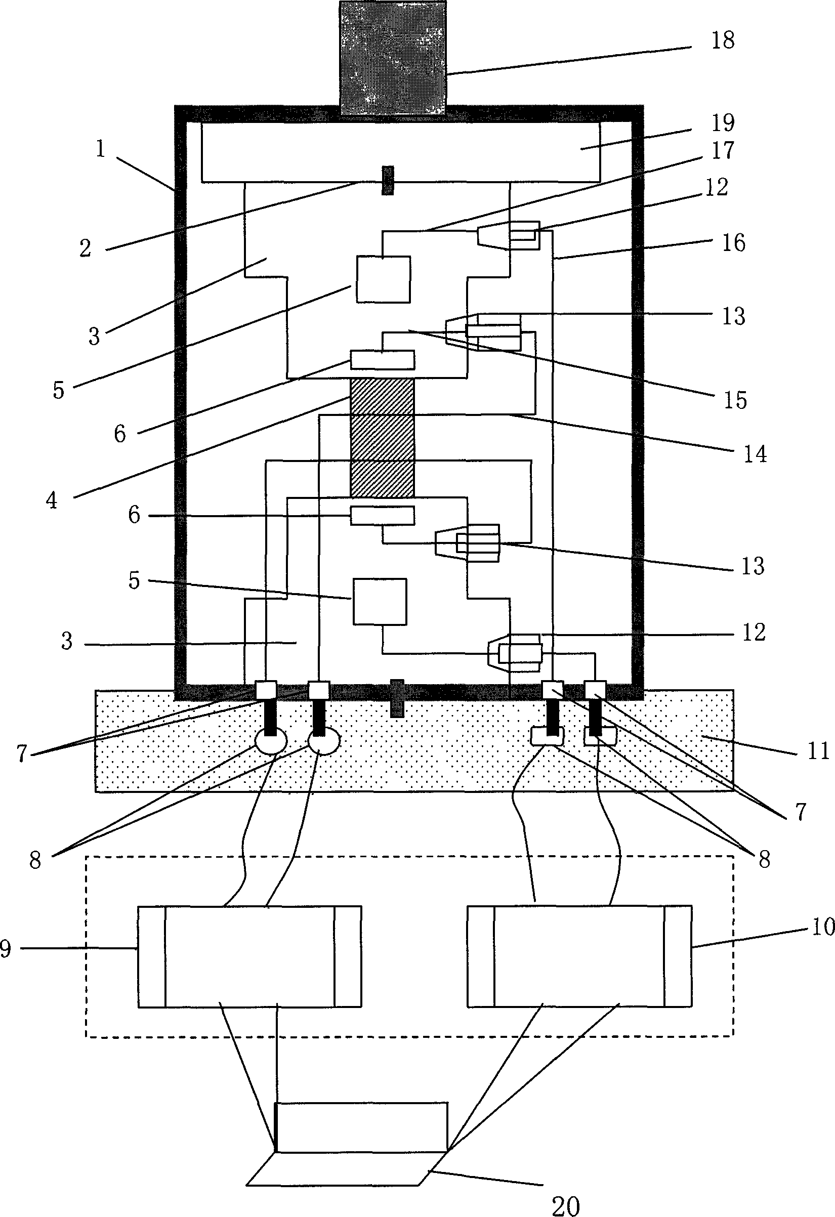 Method and device for acoustic discrimination of multistage yield points by rock triaxial single sample method