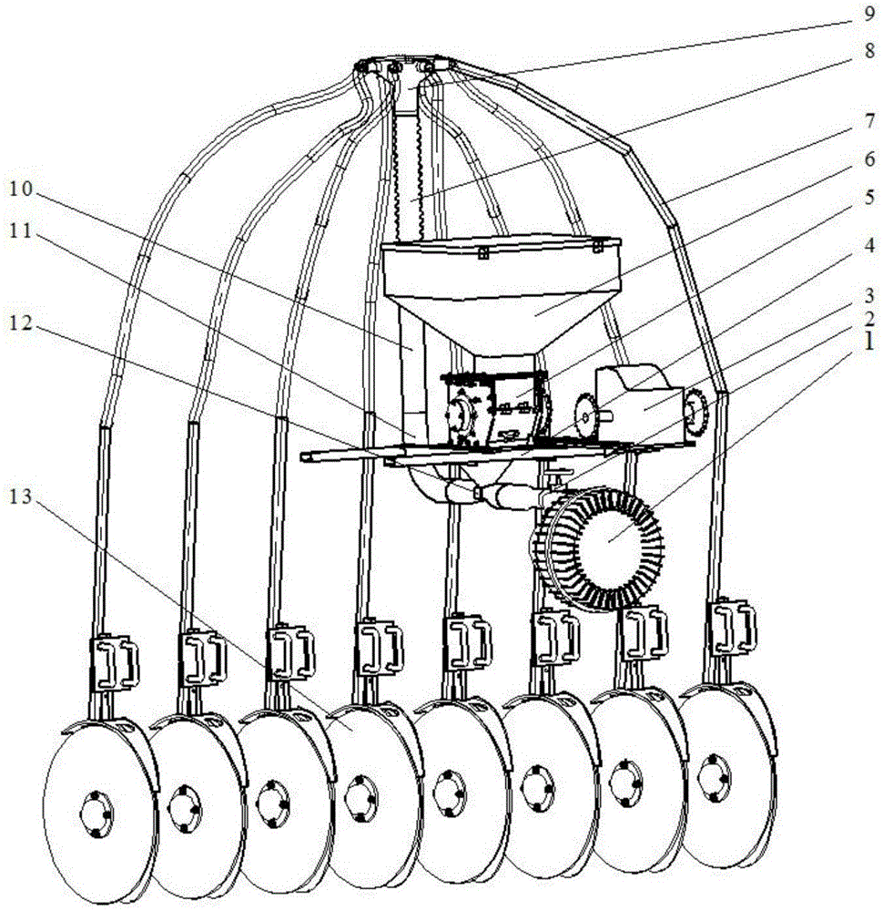 Rape and wheat dual-purpose pneumatic centralized discharging device