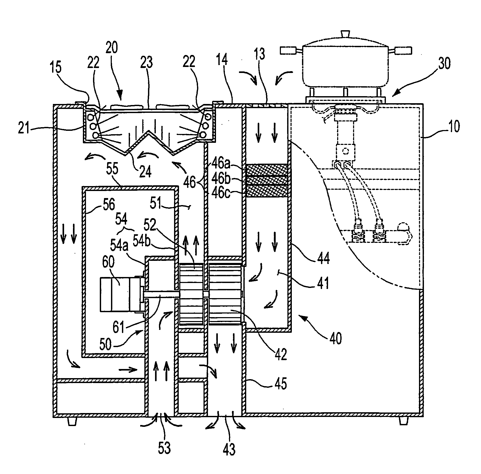 Exhausting and cooling system for cooking utensil