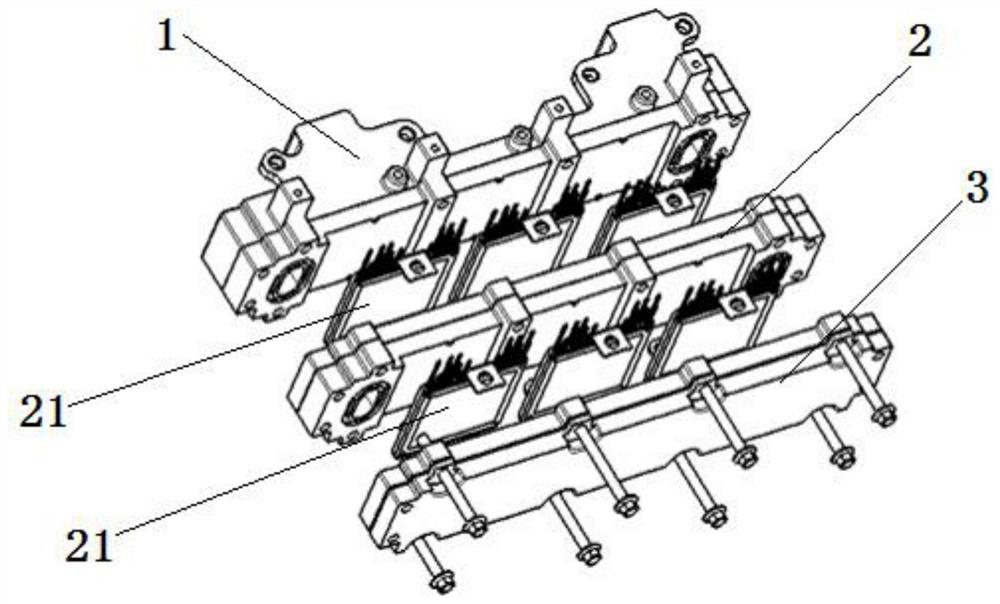 Double-sided water-cooled IGBT radiator and radiating mounting structure thereof