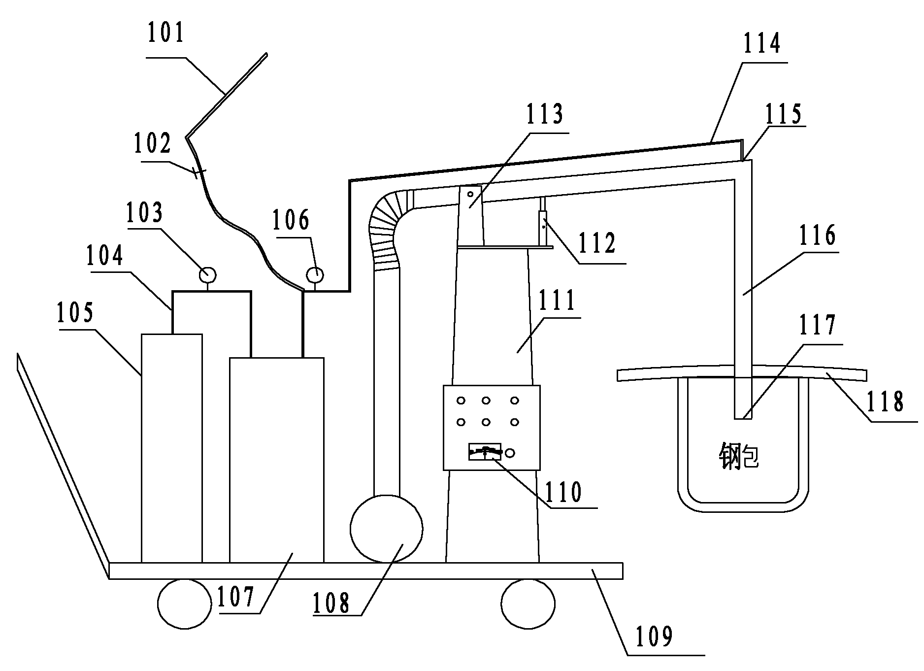 Steel ladle baking device