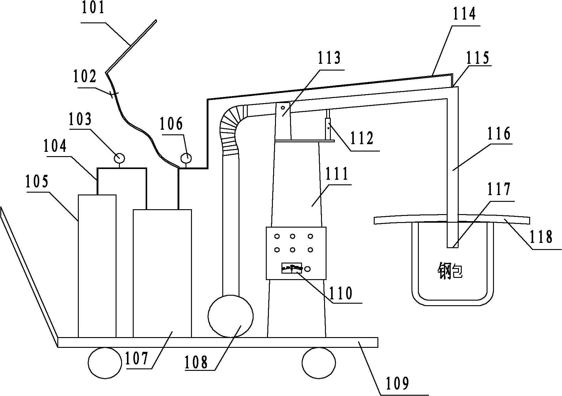 Steel ladle baking device