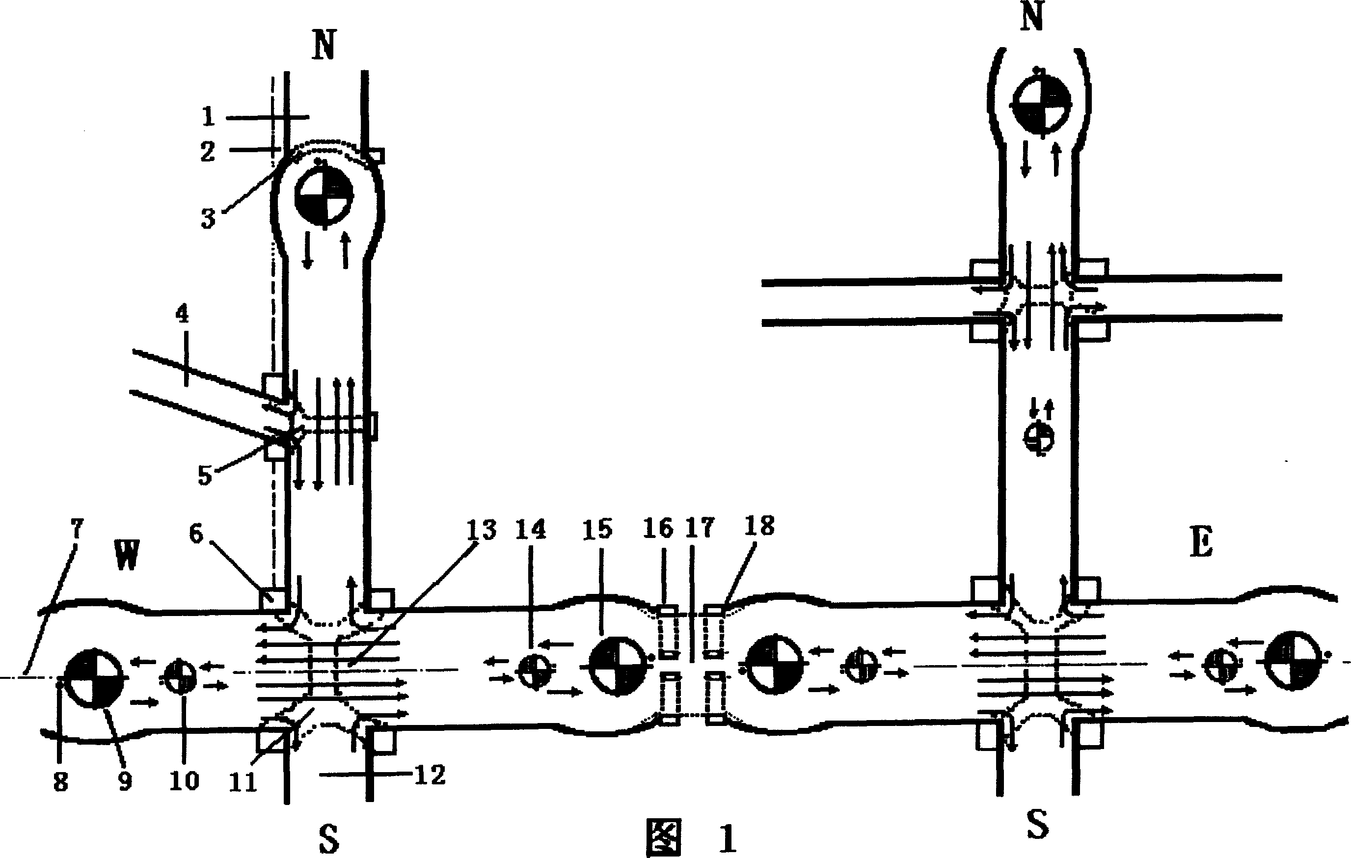 Method for automobile crossless passing at same level of city road and its construction