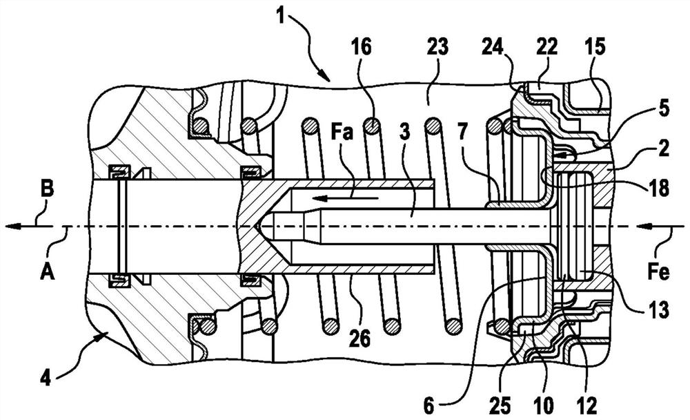 Device with axially clamped plunger for amplifying the input force