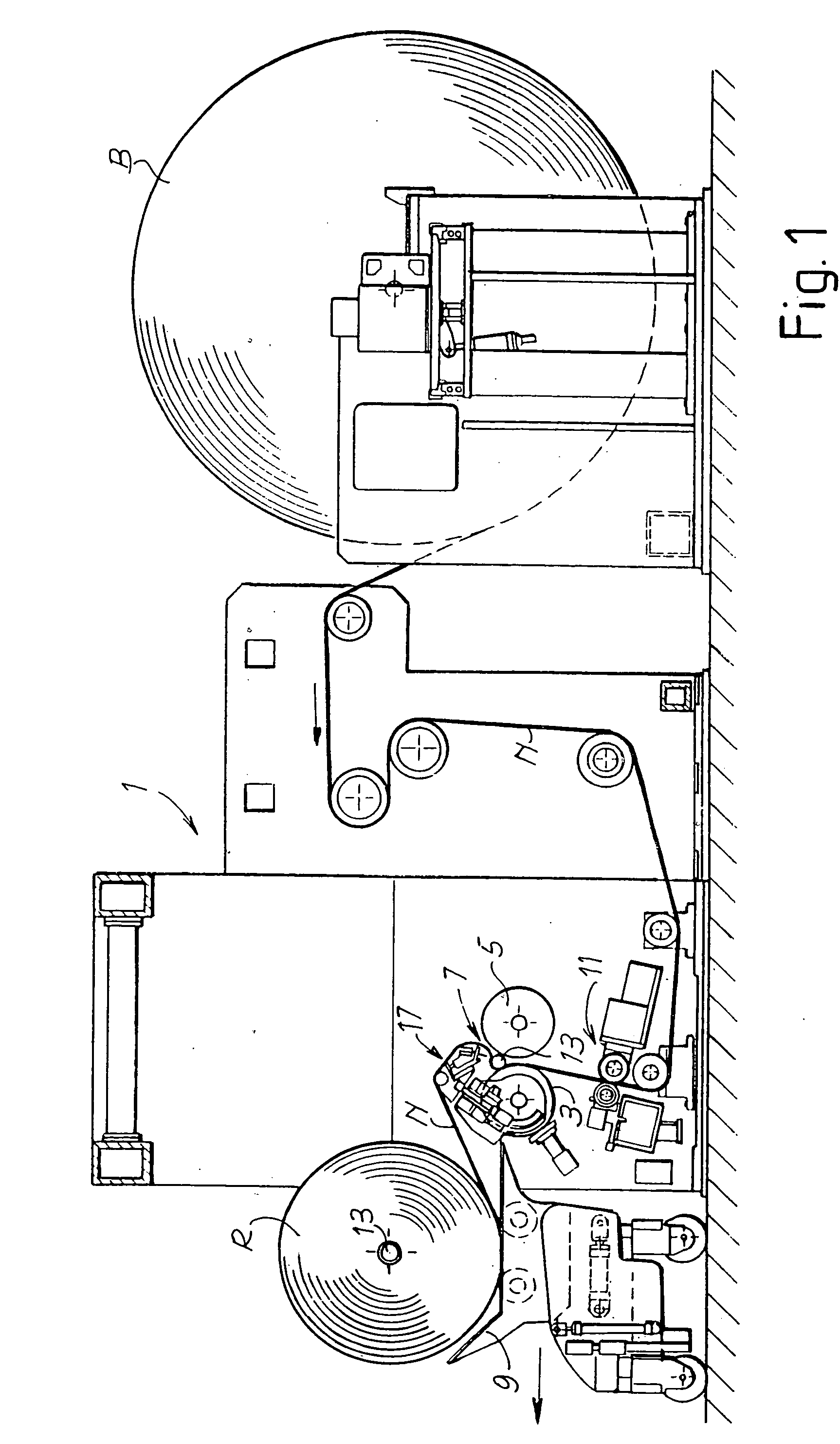 Winding or rewinding machine for producing rolls of web material around a winding spindle and relative winding method