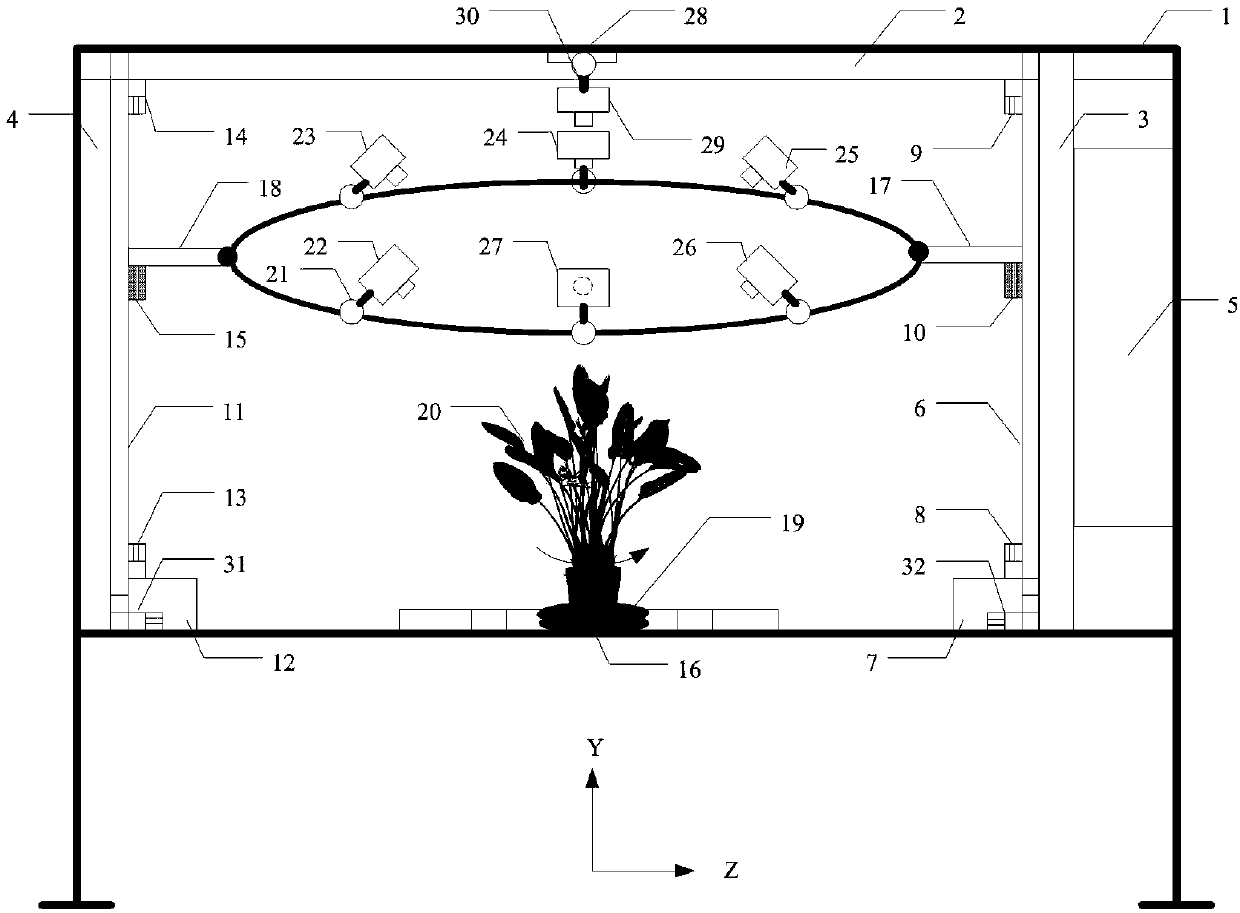 High-throughput facility crop three-dimensional morphology information measurement system based on space carving technique