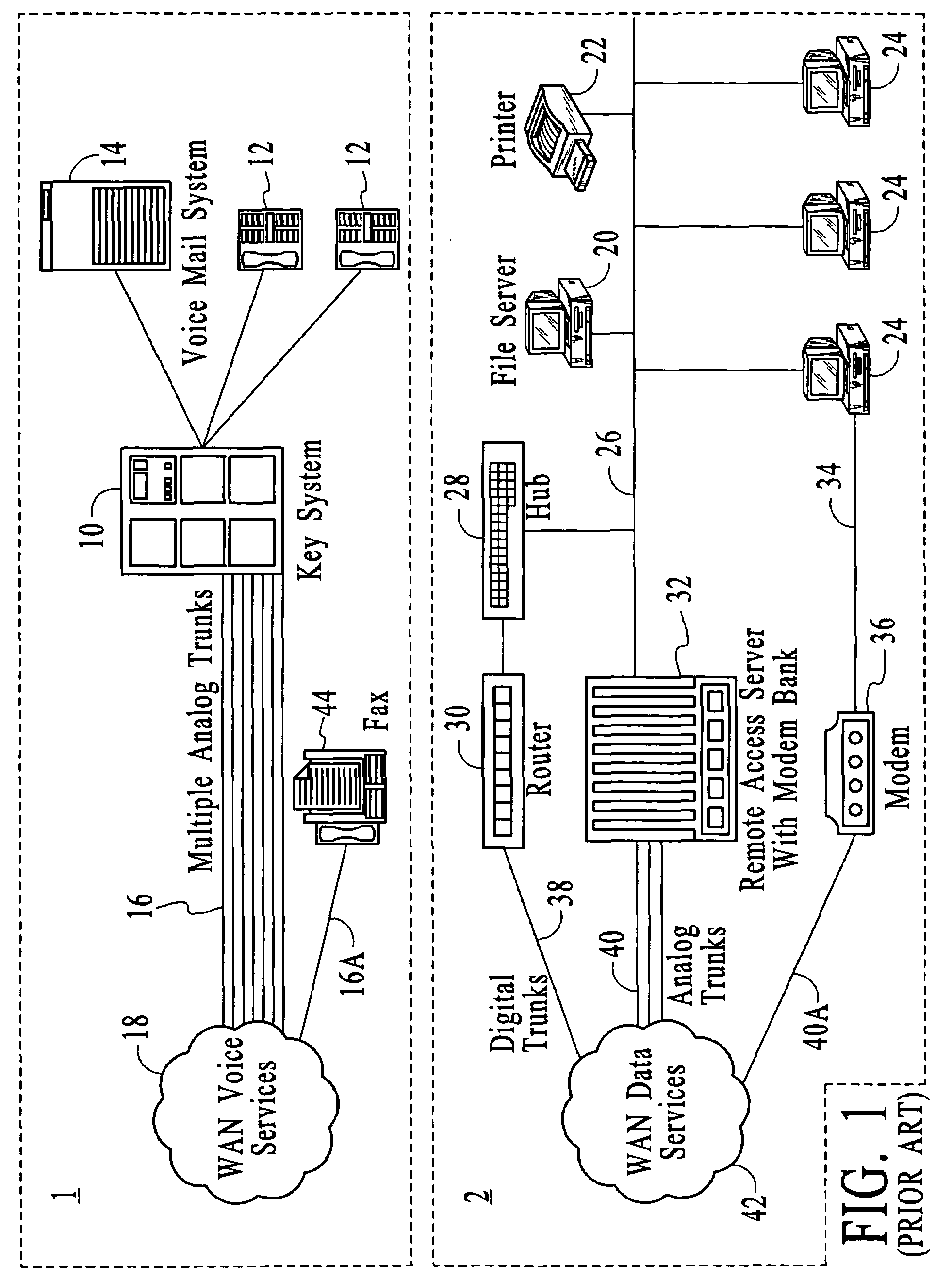 Systems and methods for voice and data communications including a network drop and insert interface for an external data routing resource