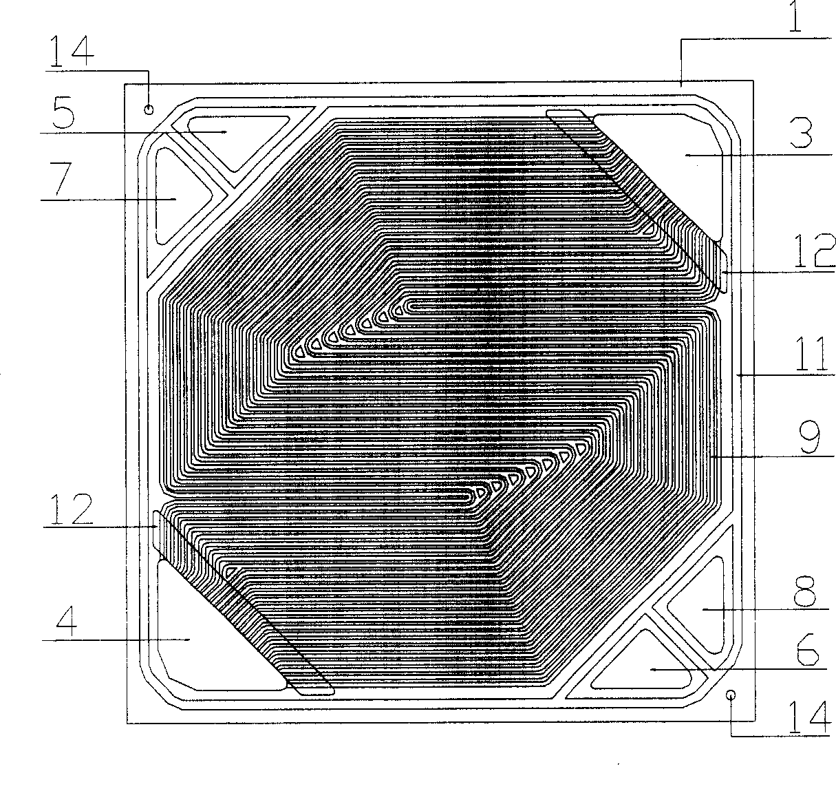 Fuel cell air flow guide polar plate suitable for operating under normal pressure or low pressure