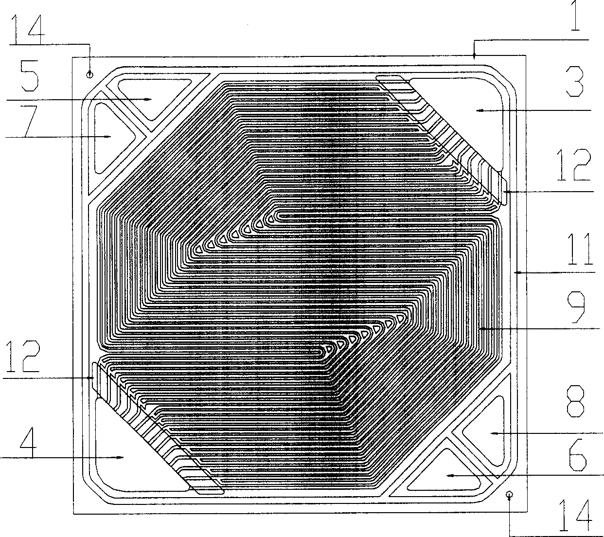 Fuel cell air flow guide polar plate suitable for operating under normal pressure or low pressure