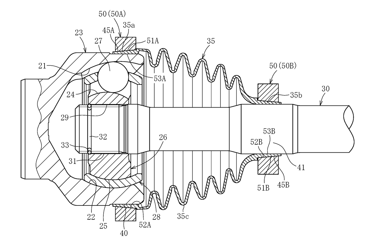 Boot attachment method and constant velocity universal joint