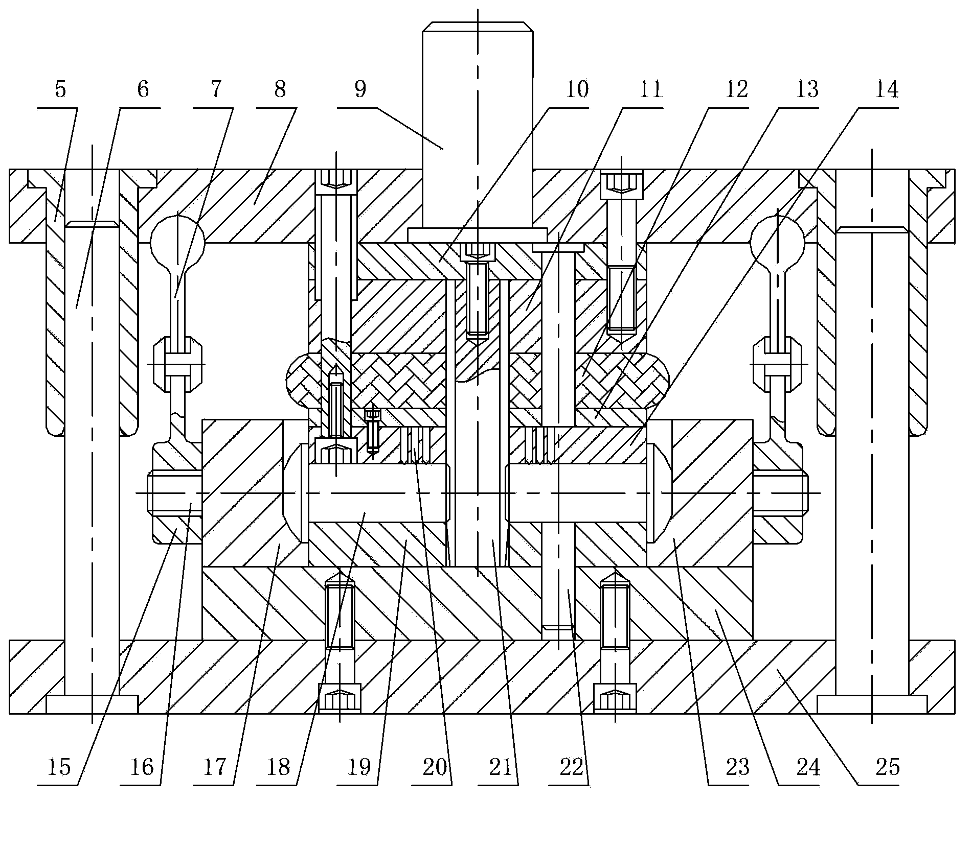 Positioning groove processing die for processing radial rectangular hole in pin