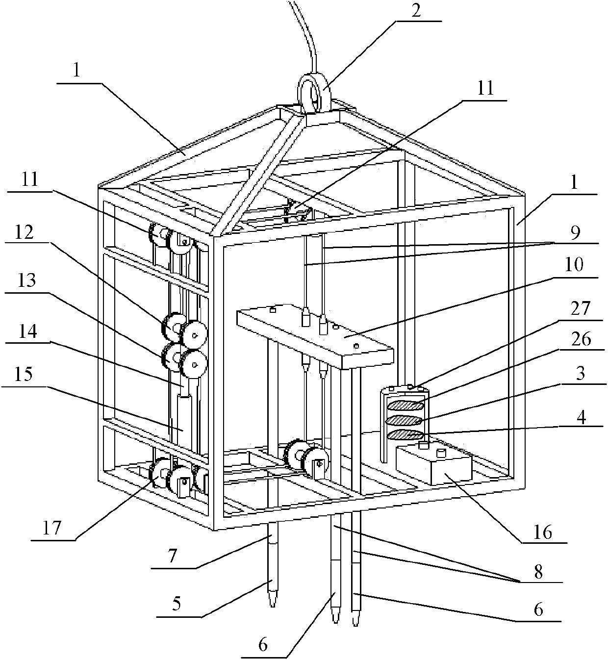 Hydraulic drive injection based bottom sediment acoustic characteristic in-situ detecting system