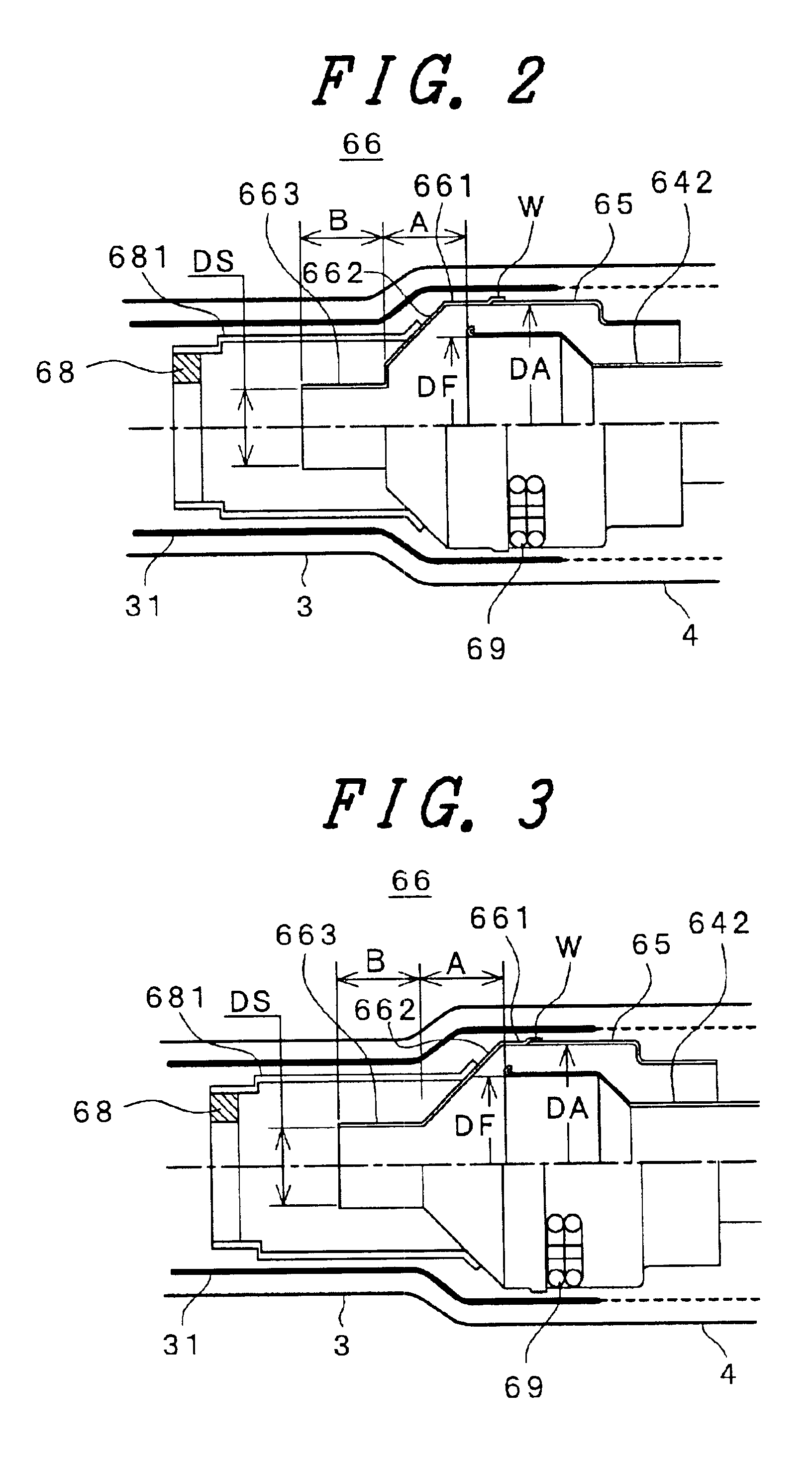 Projection tube having different neck diameters