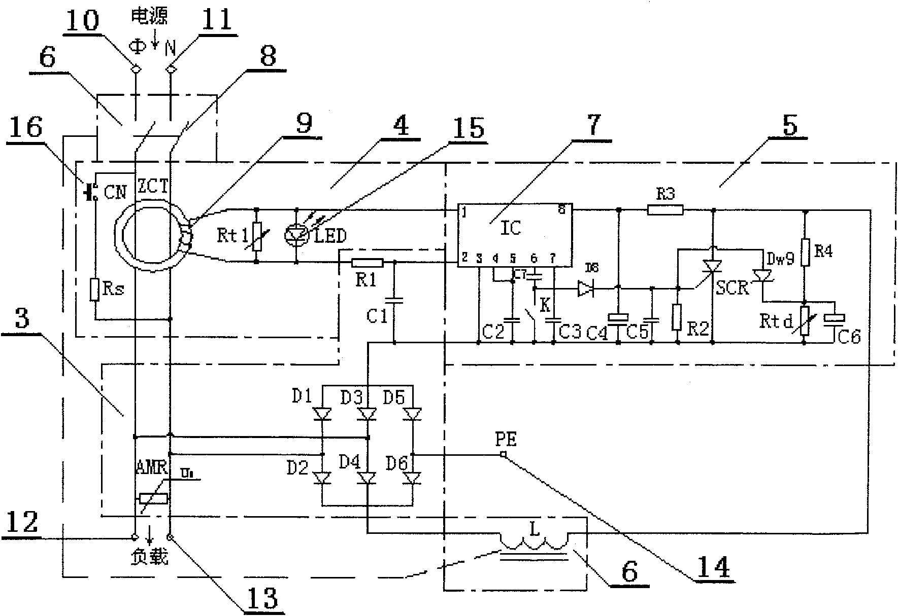 Method for making earth leakage protection without action dead region and breaker thereof