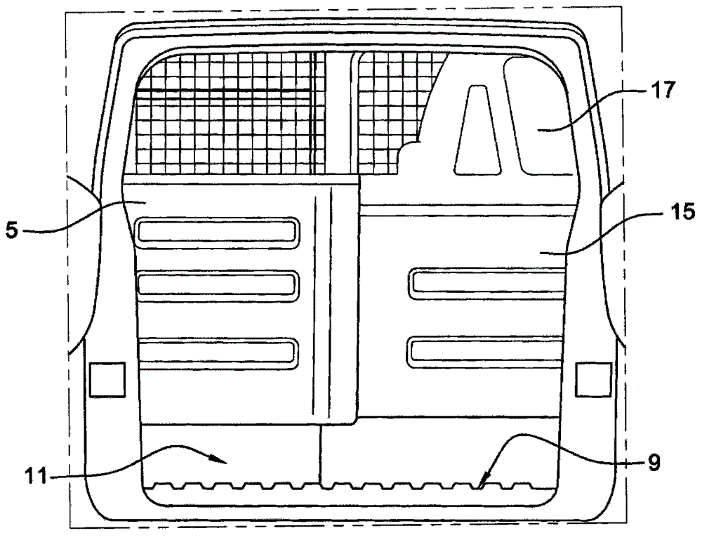 Partitioning device for a commercial vehicle and vehicle having such a device