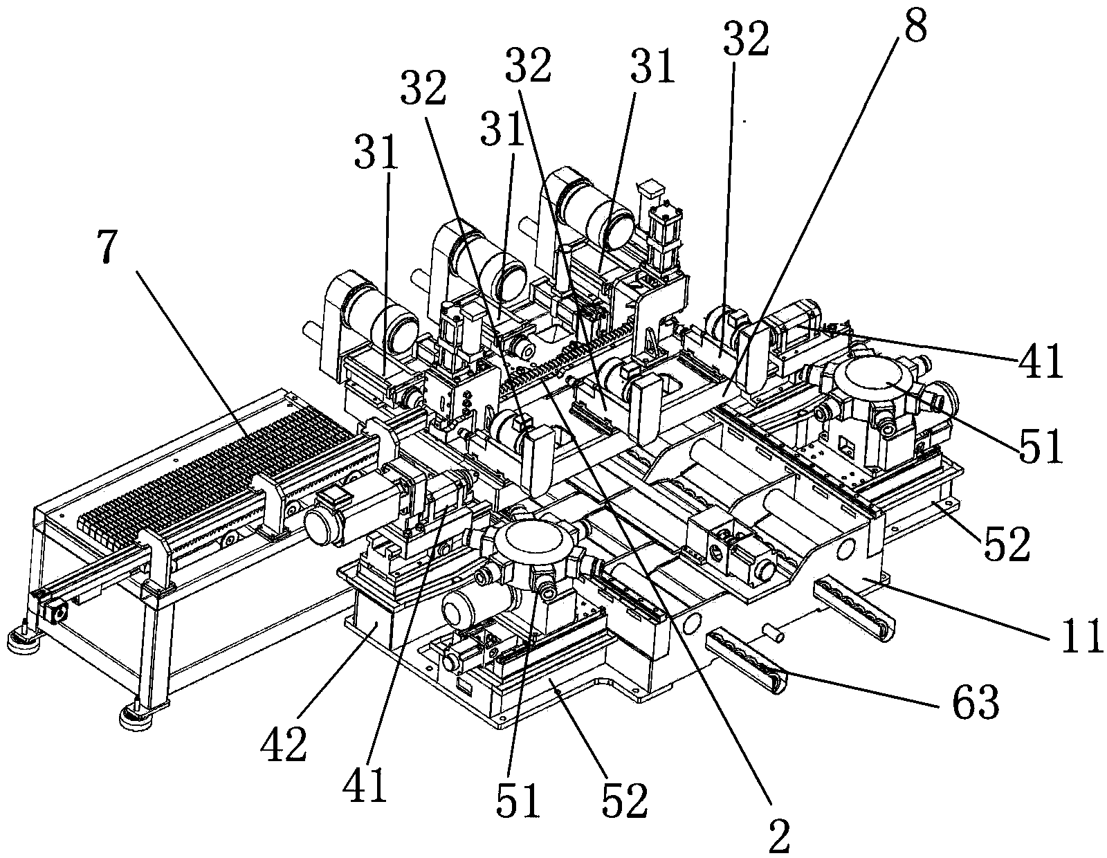 Rack milling and drilling center with feeding platform