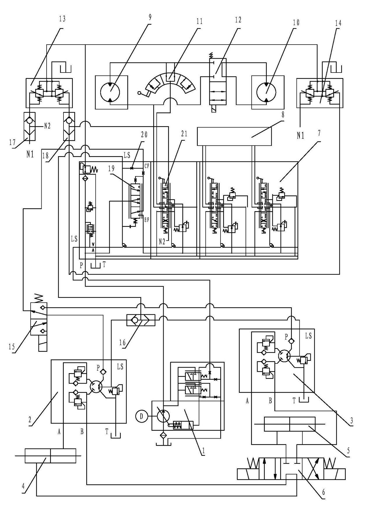 Multi-load hydraulic sensing system for single-power source and multi-system working