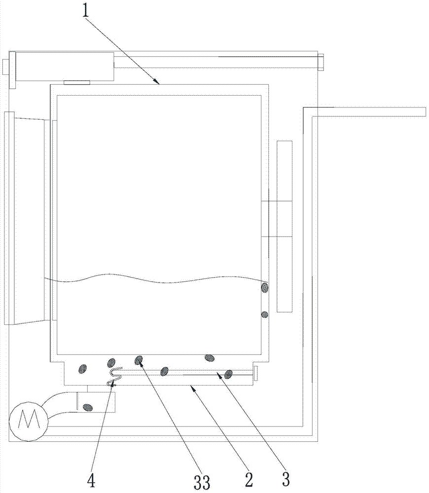 Heating pipe support of roller washing machine, and roller washing machine