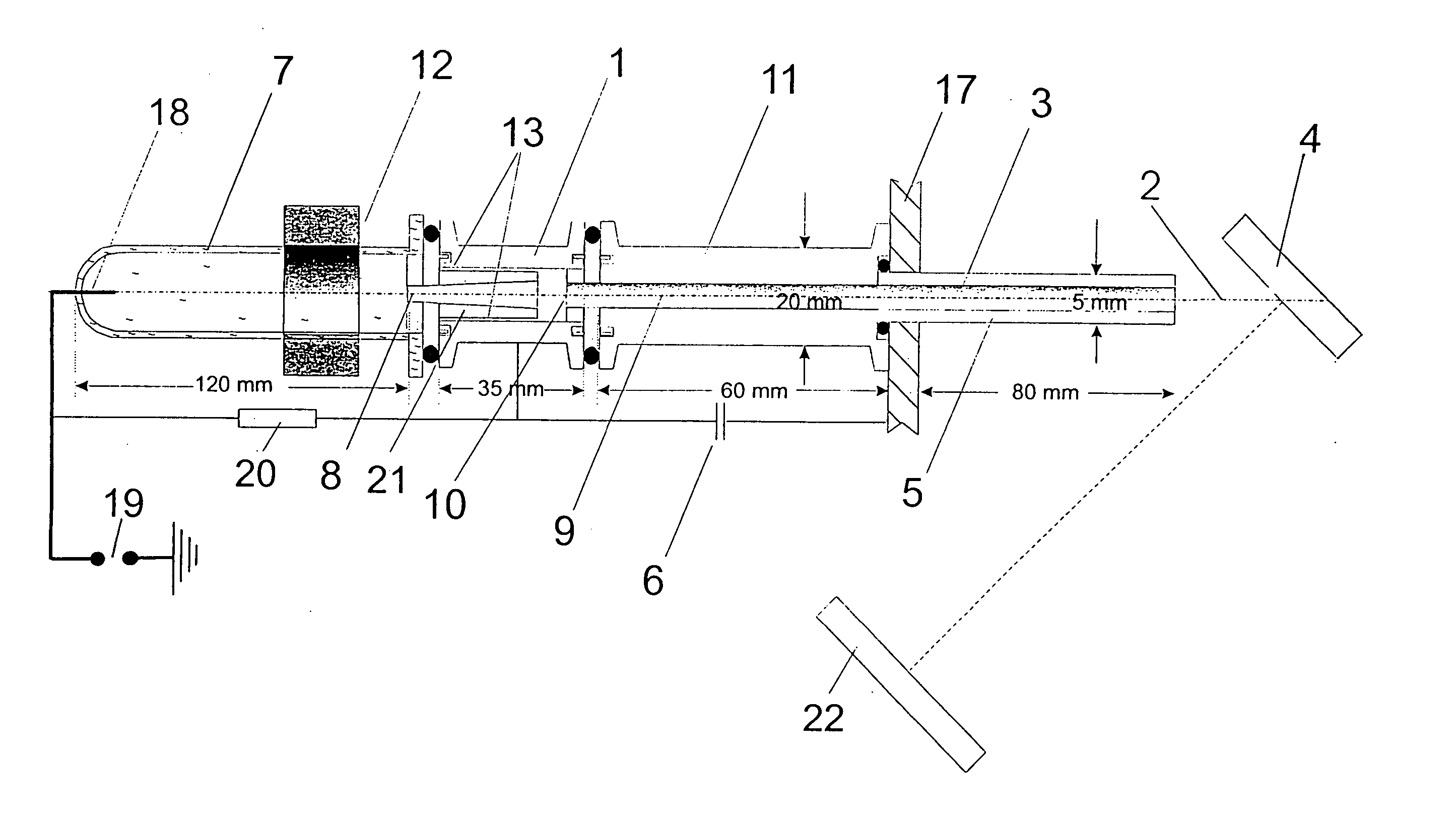 Channel spark source for generating a stable focussed electron beam