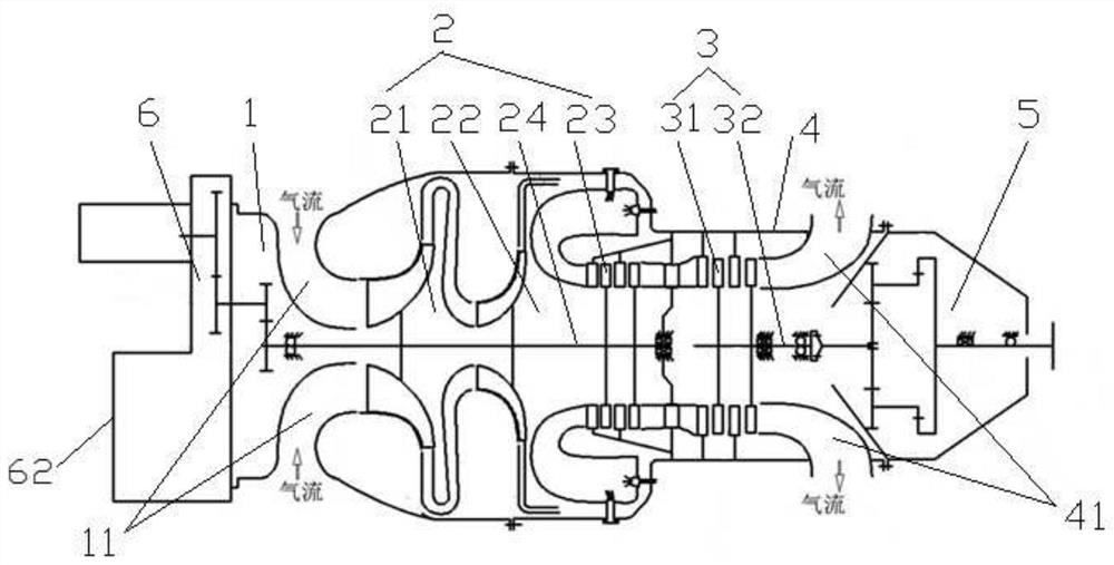 Power rear output type turboprop engine and aircraft