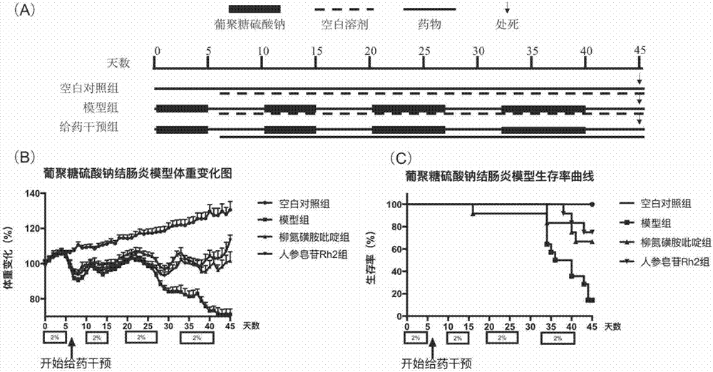 Application of ginsenoside Rh2 in preparation of medicines for preventing and treating inflammatory bowel diseases