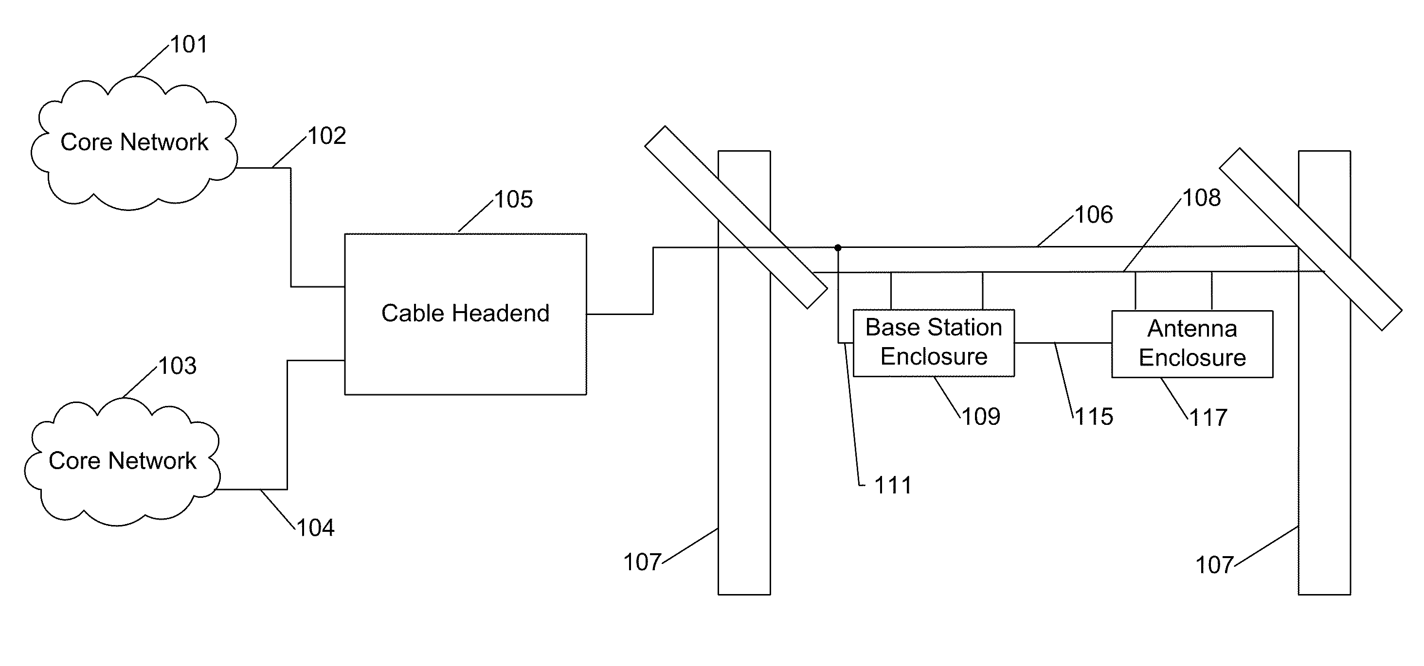 Strand mountable antenna enclosure for wireless communication access system