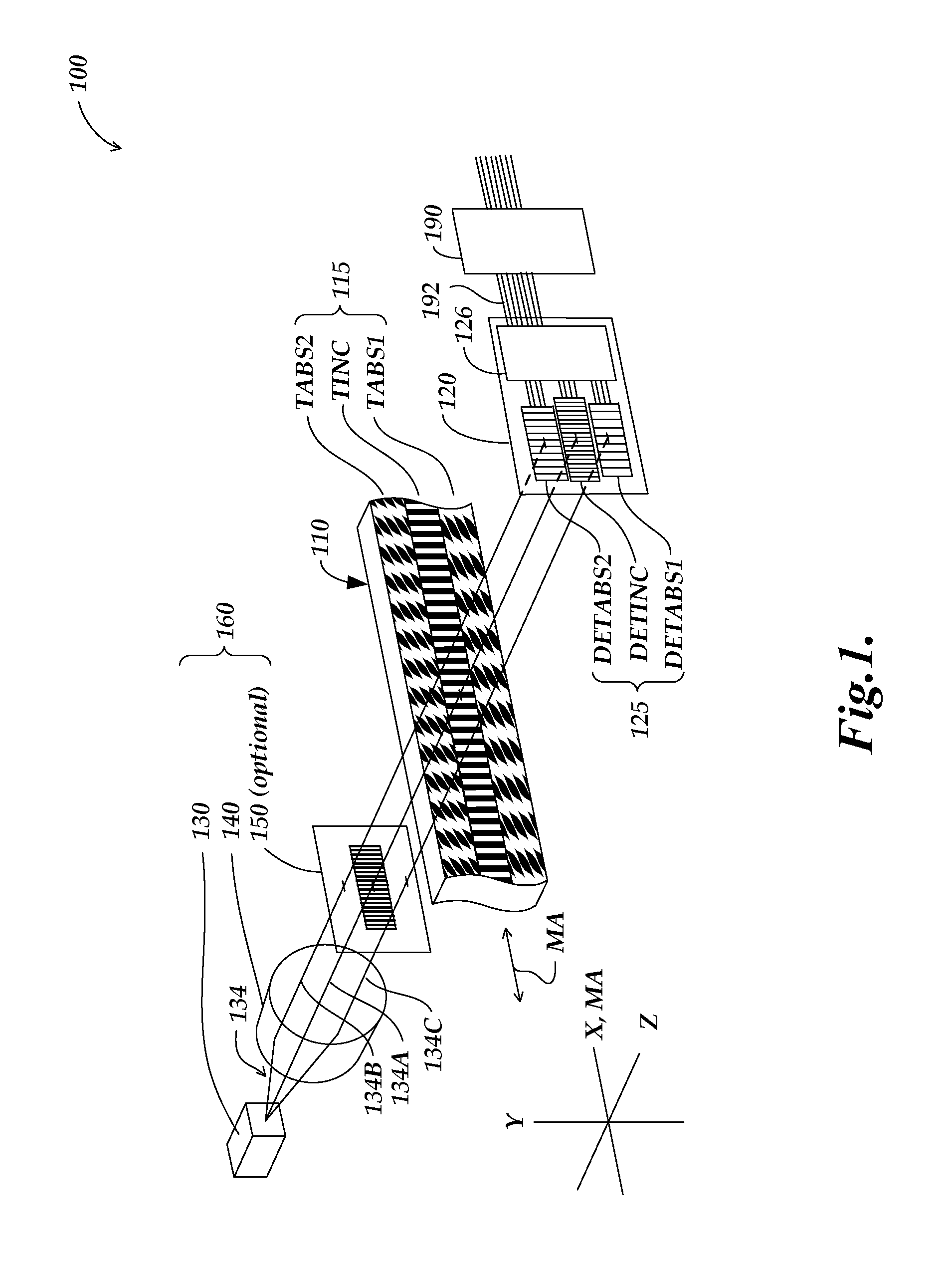 Absolute optical encoder with long range intensity modulation on scale