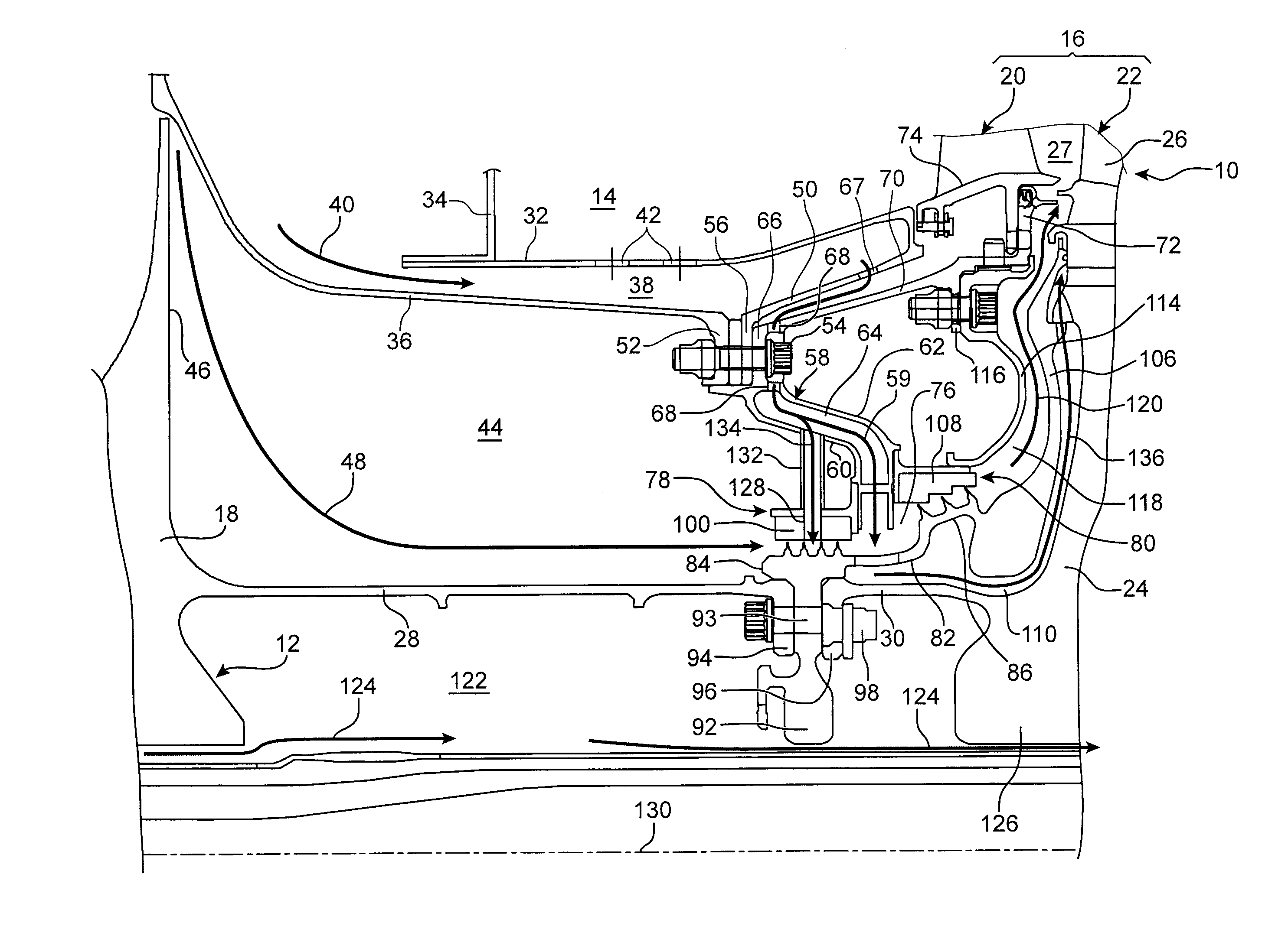 Turbine engine including an improved means for adjusting the flow rate of a cooling air flow sampled at the output of a high-pressure compressor using an annular air injection channel