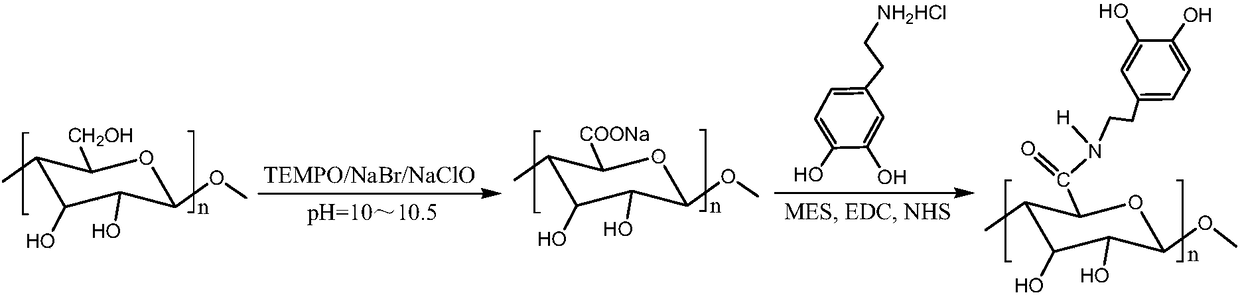 Cellulose-based dopa adhesive and preparation method thereof