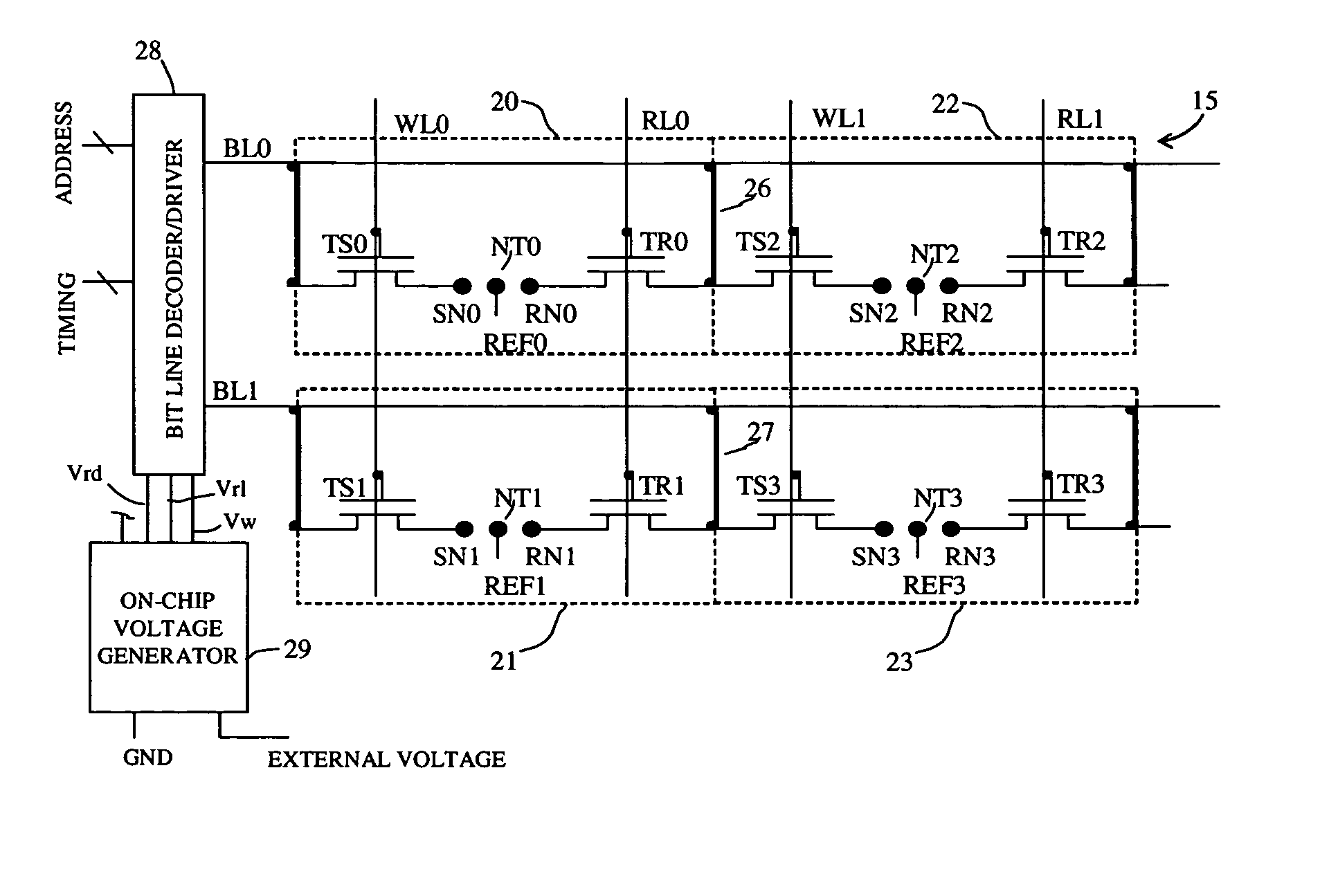 Nram bit selectable two-device nanotube array