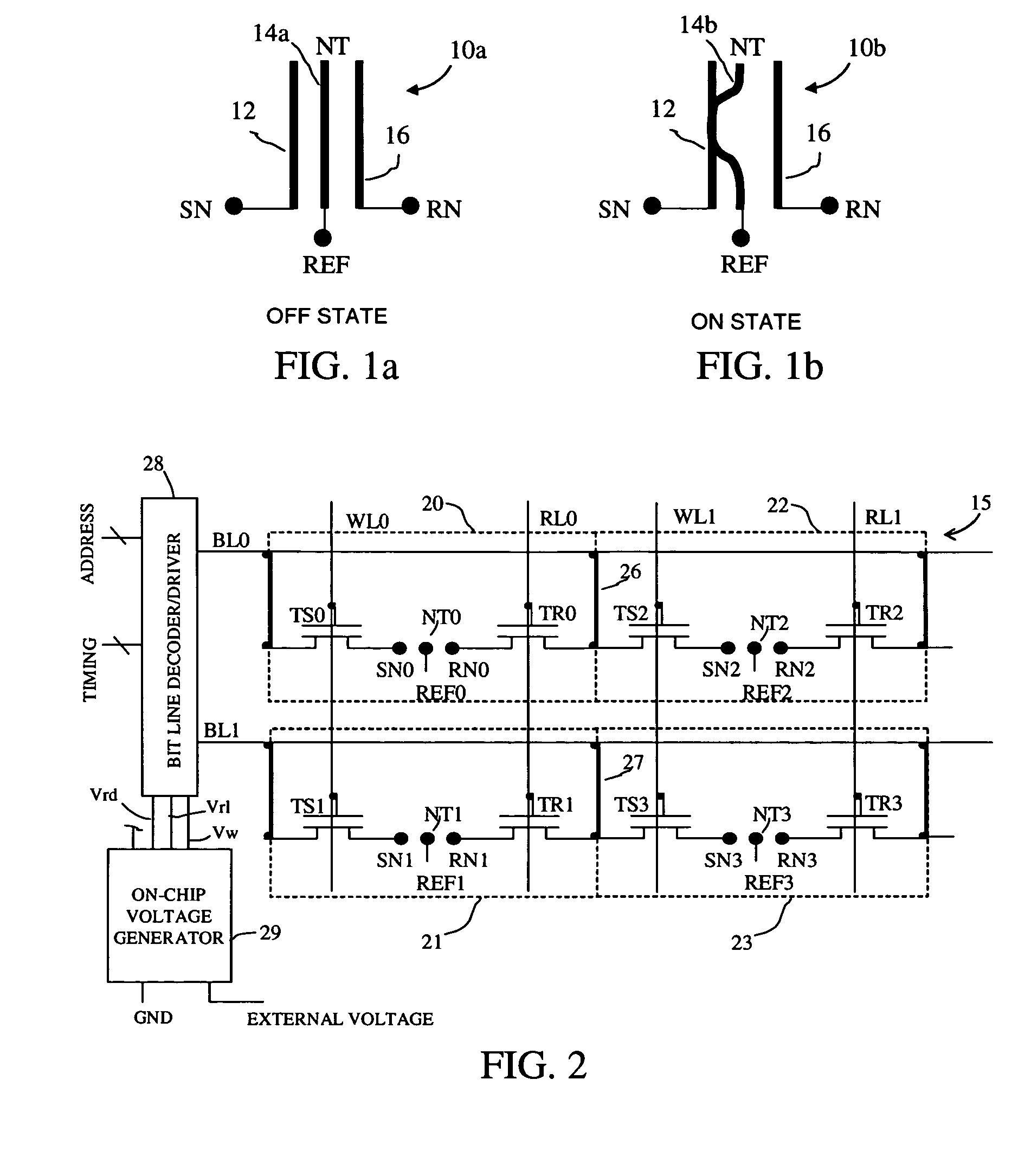 Nram bit selectable two-device nanotube array