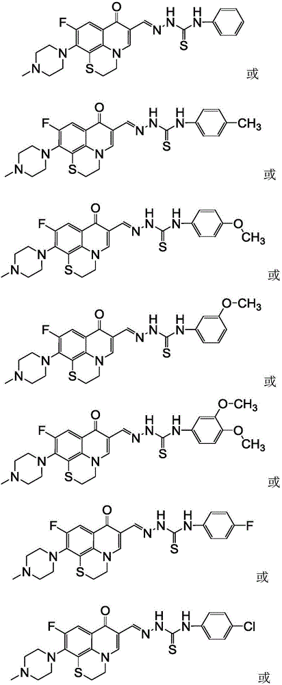 Rufloxacin aldolase 4-aryl thiosemicarbazides derivative and preparation method and application thereof