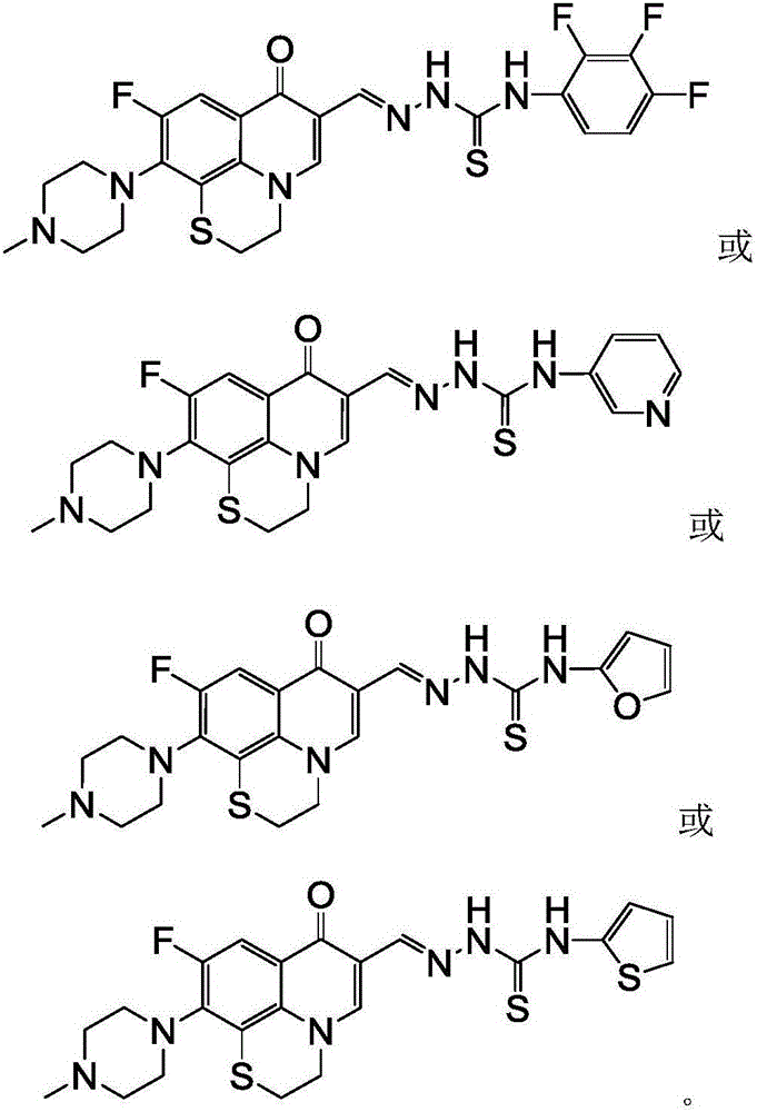 Rufloxacin aldolase 4-aryl thiosemicarbazides derivative and preparation method and application thereof