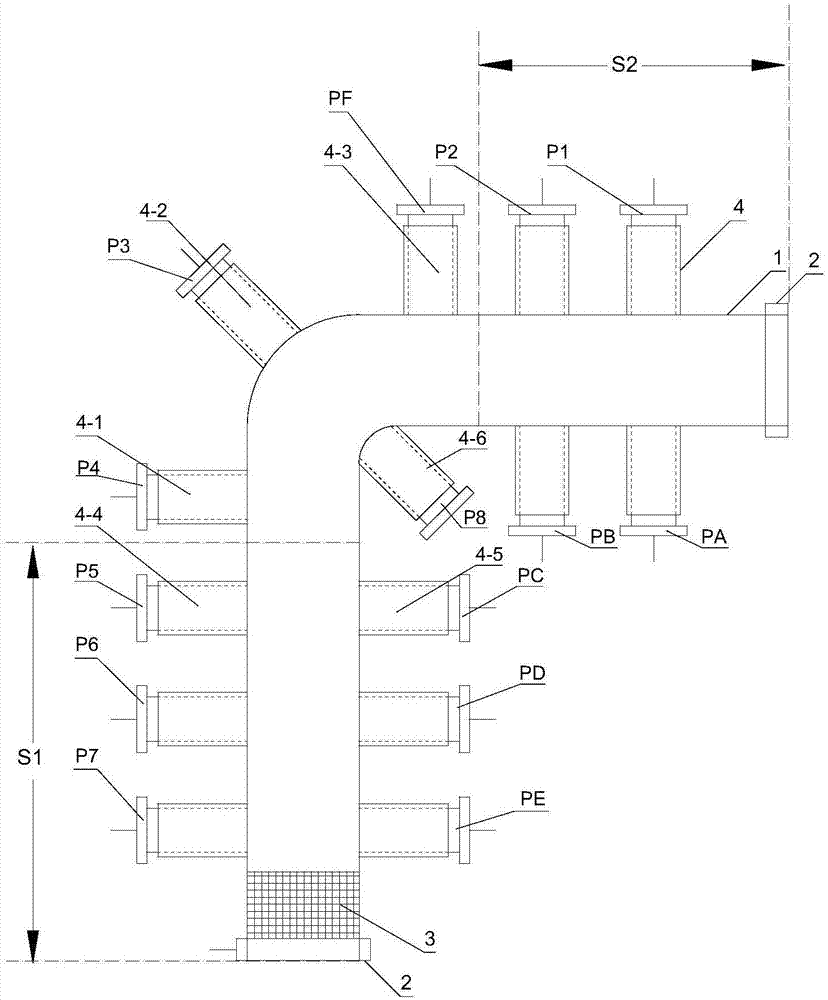 Electrochemical test device for metallic corrosion of 90-degree elbow in flowing corrosive medium