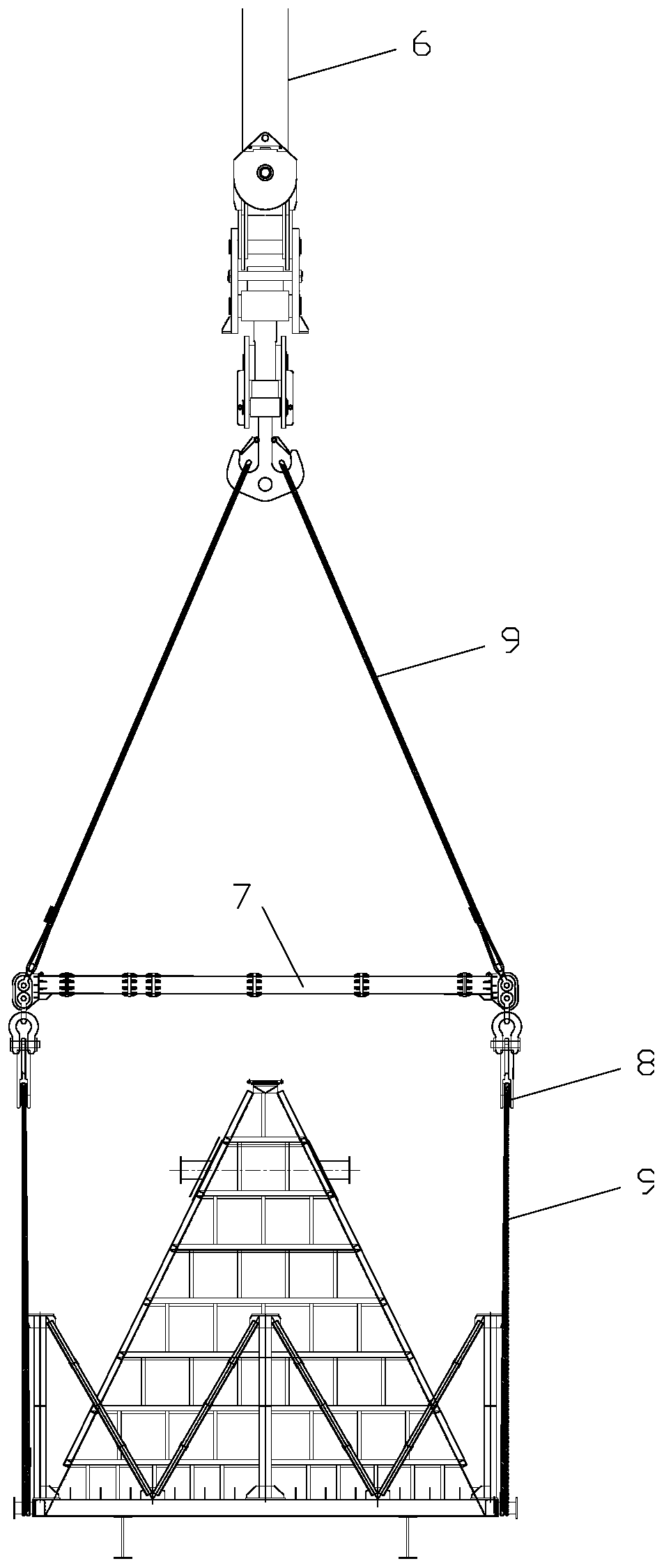 Hoisting and overturning method for square pyramid type equipment