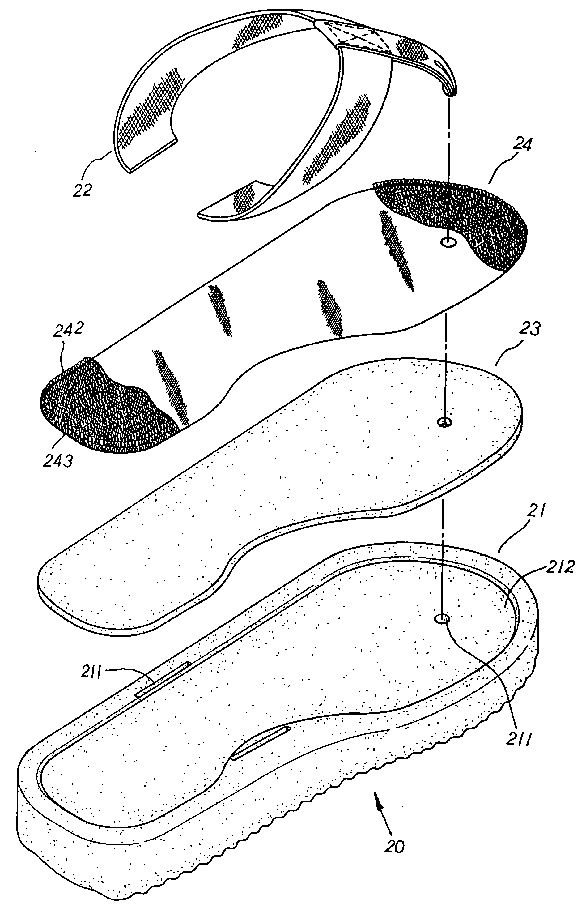 Inner sole assembly for slipper or sandal